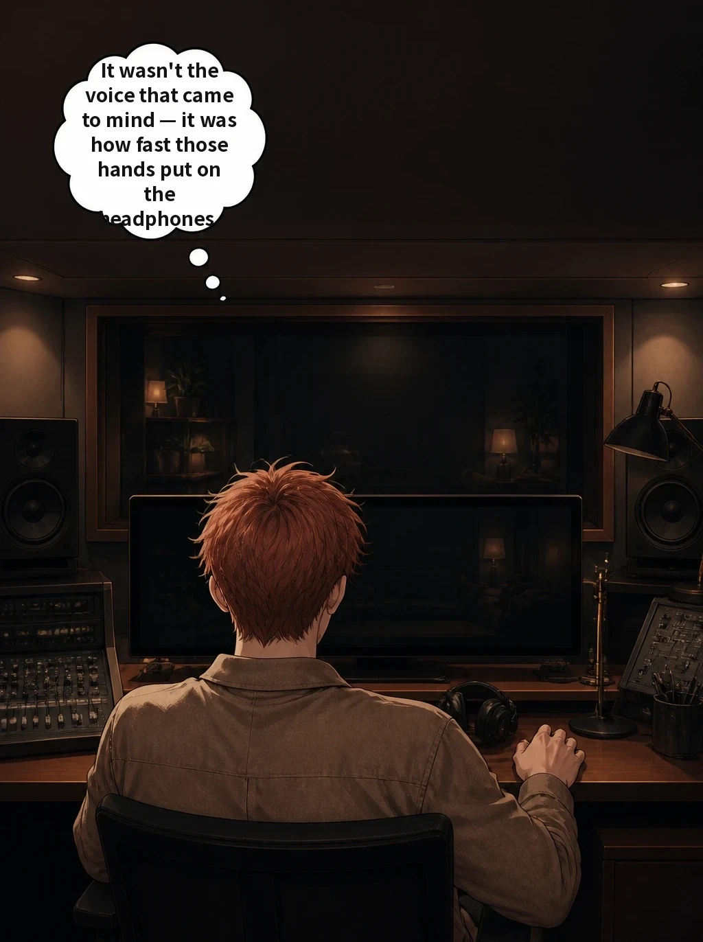 It wasn't the voice that came to mind — it was how fast those hands put on the headphones.