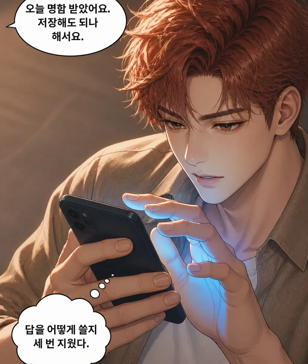 오늘 명함 받았어요. 저장해도 되나 해서요. 답을 어떻게 쓸지 세 번 지웠다.