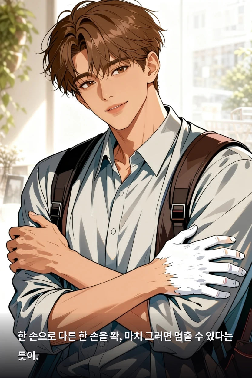한 손으로 다른 한 손을 꽉, 마치 그러면 멈출 수 있다는 듯이.