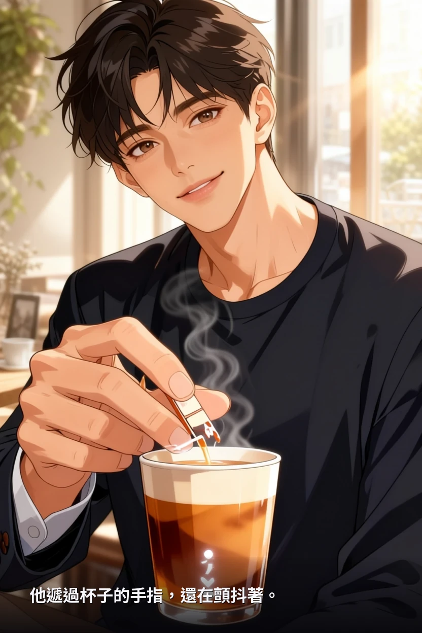 他遞過杯子的手指，還在顫抖著。