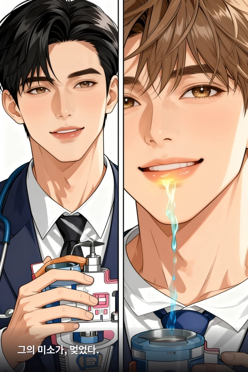 그의 미소가, 멎었다.