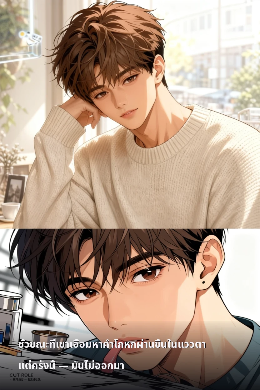 ชั่วขณะที่เขาเอื้อมหาคำโกหกผ่านขึ้นในแววตา แต่ครั้งนี้ — มันไม่ออกมา