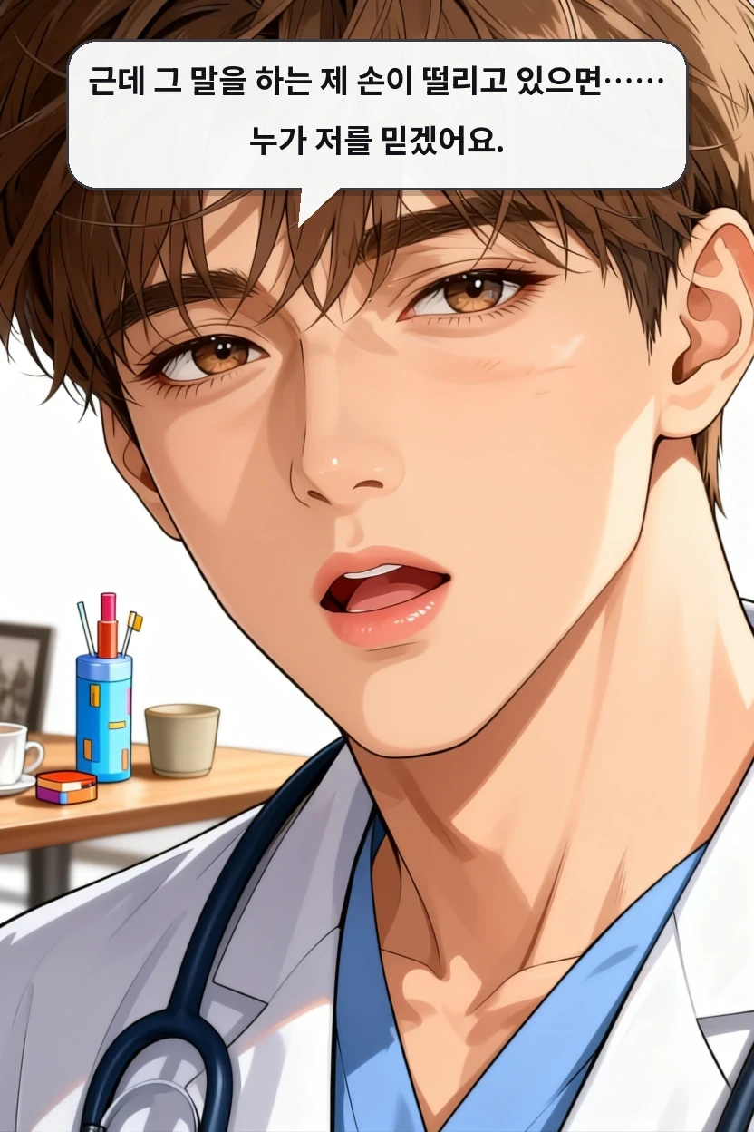 근데 그 말을 하는 제 손이 떨리고 있으면…… 누가 저를 믿겠어요.