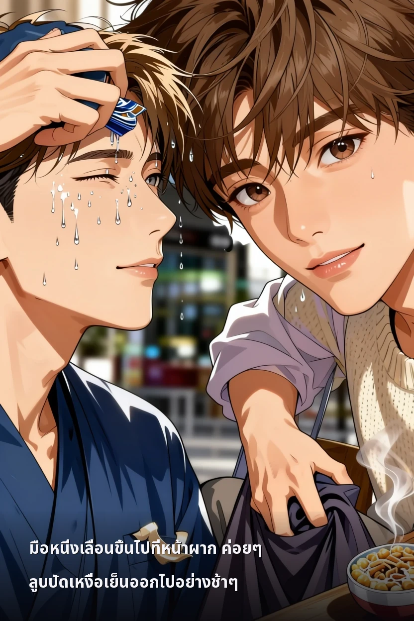 มือหนึ่งเลื่อนขึ้นไปที่หน้าผาก ค่อยๆ ลูบปัดเหงื่อเย็นออกไปอย่างช้าๆ