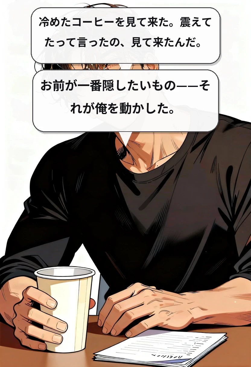 冷めたコーヒーを見て来た。震えてたって言ったの、見て来たんだ。 お前が一番隠したいもの——それが俺を動かした。