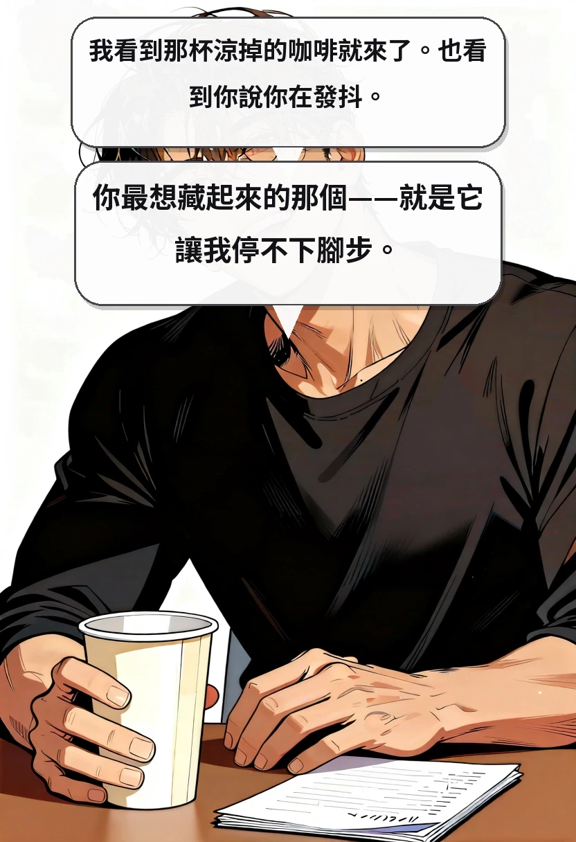 我看到那杯涼掉的咖啡就來了。也看到你說你在發抖。 你最想藏起來的那個——就是它讓我停不下腳步。