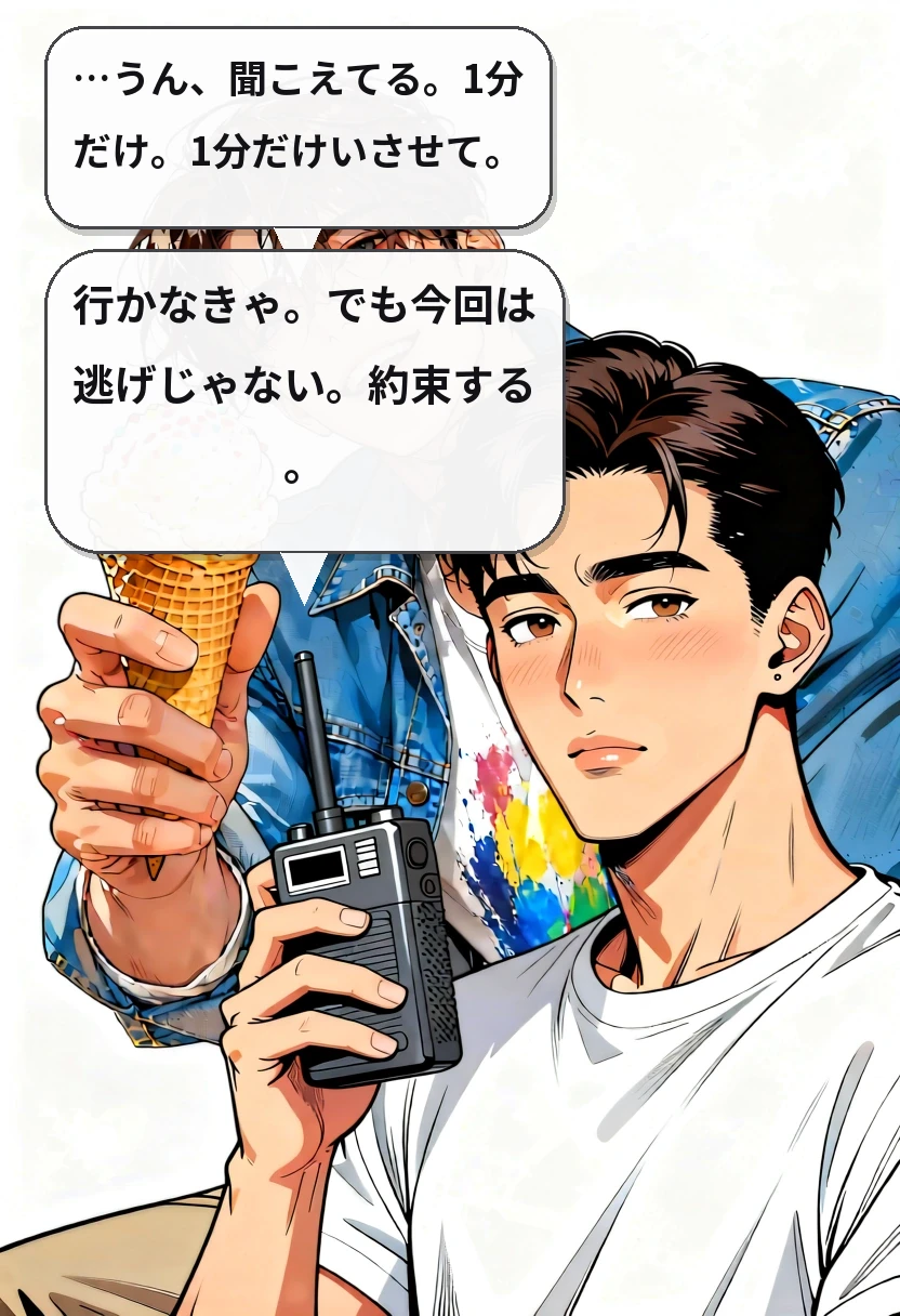 …うん、聞こえてる。1分だけ。1分だけいさせて。 行かなきゃ。でも今回は逃げじゃない。約束する。