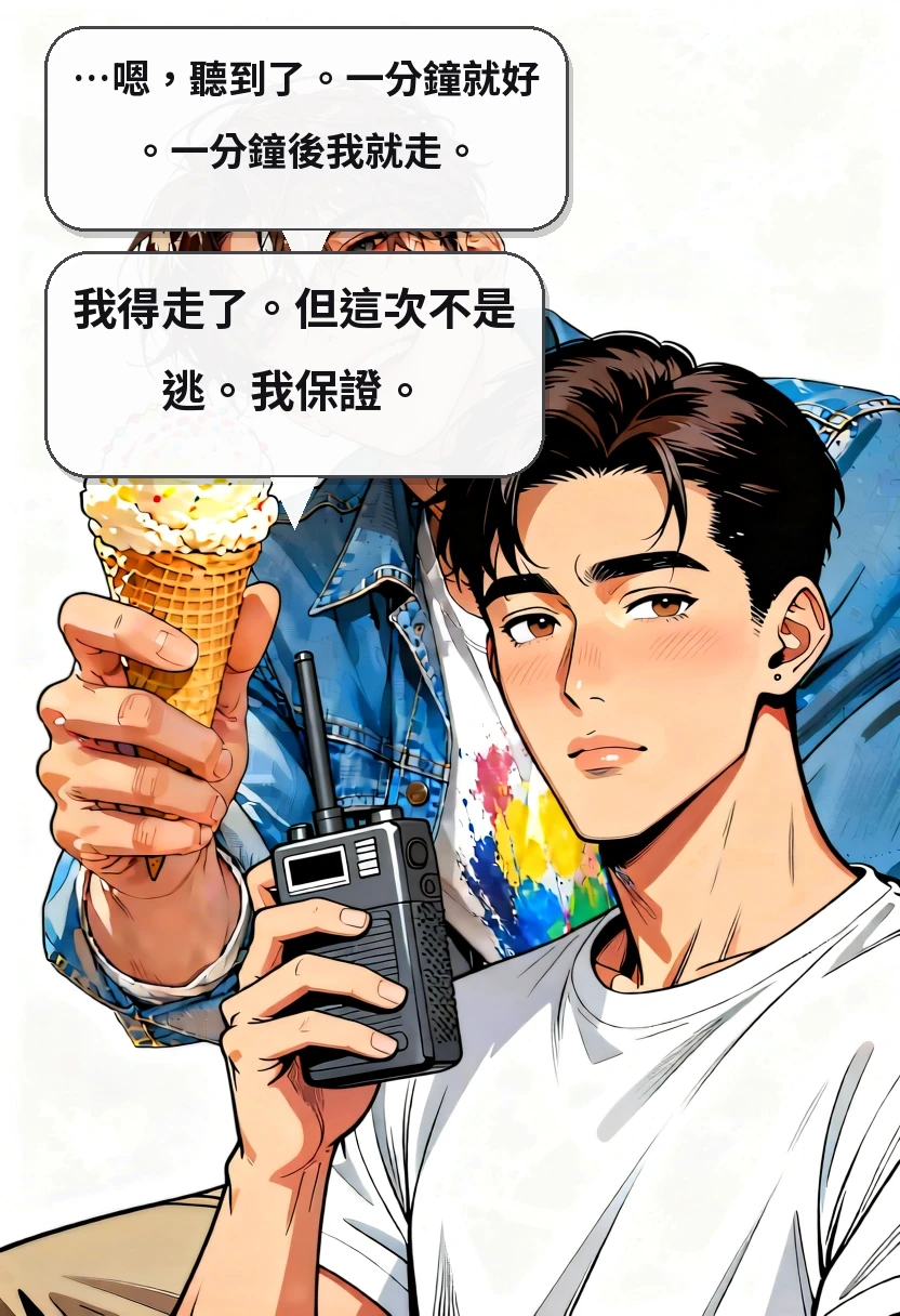 …嗯，聽到了。一分鐘就好。一分鐘後我就走。 我得走了。但這次不是逃。我保證。