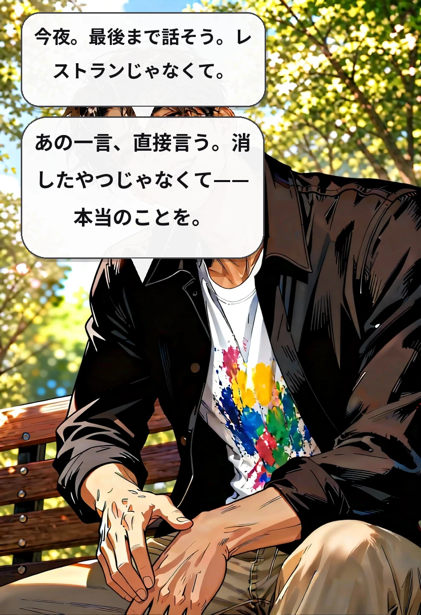 今夜。最後まで話そう。レストランじゃなくて。 あの一言、直接言う。消したやつじゃなくて——本当のことを。