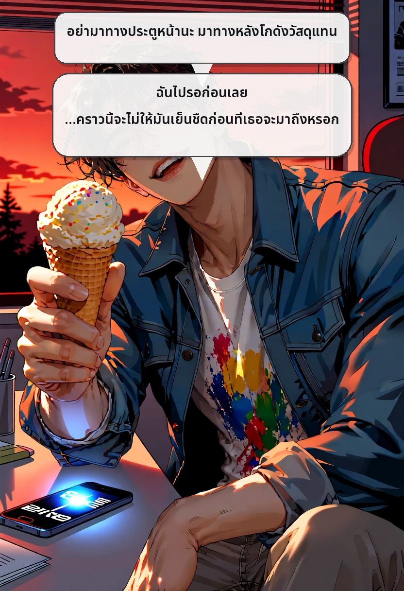 อย่ามาทางประตูหน้านะ มาทางหลังโกดังวัสดุแทน ฉันไปรอก่อนเลย …คราวนี้จะไม่ให้มันเย็นชืดก่อนที่เธอจะมาถึงหรอก