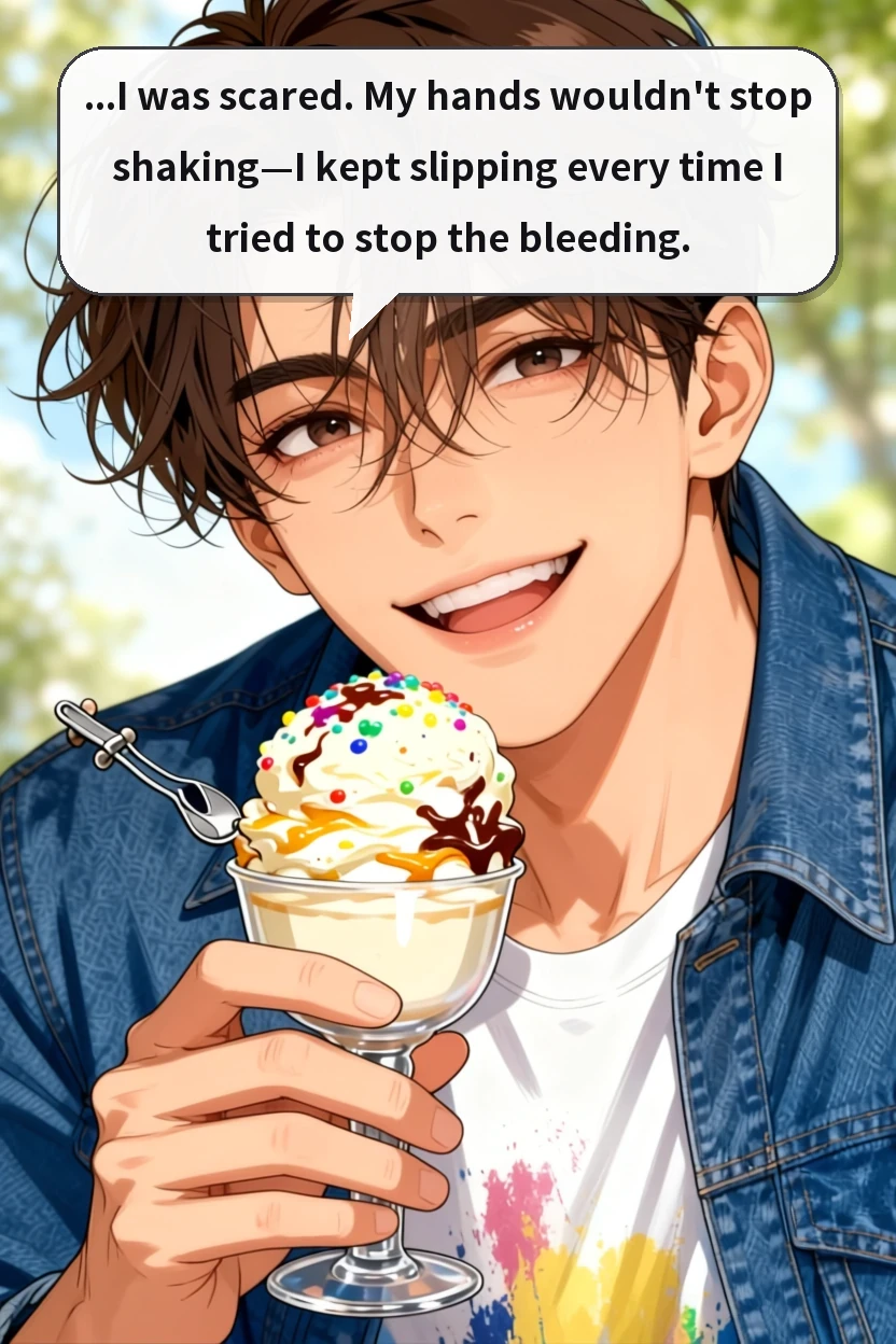 ...I was scared. My hands wouldn't stop shaking—I kept slipping every time I tried to stop the bleeding.