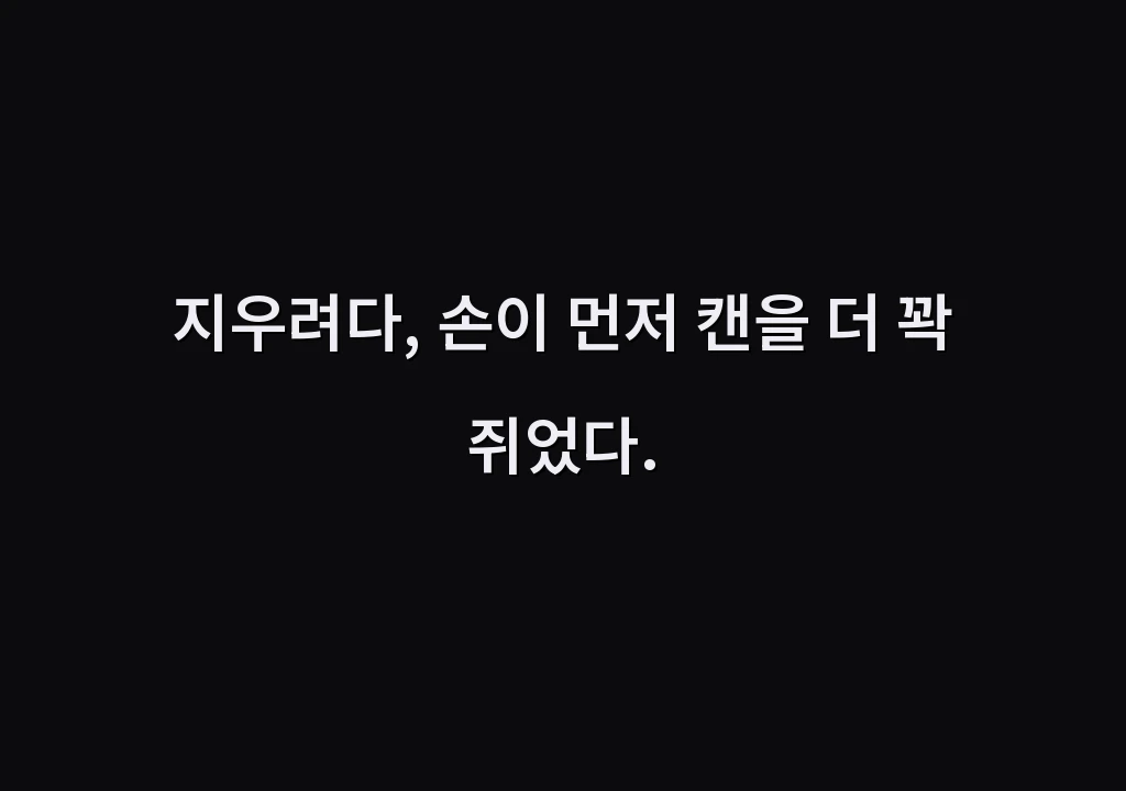지우려다, 손이 먼저 캔을 더 꽉 쥐었다.
