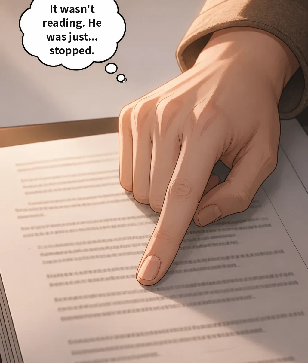 It wasn't reading. He was just... stopped.