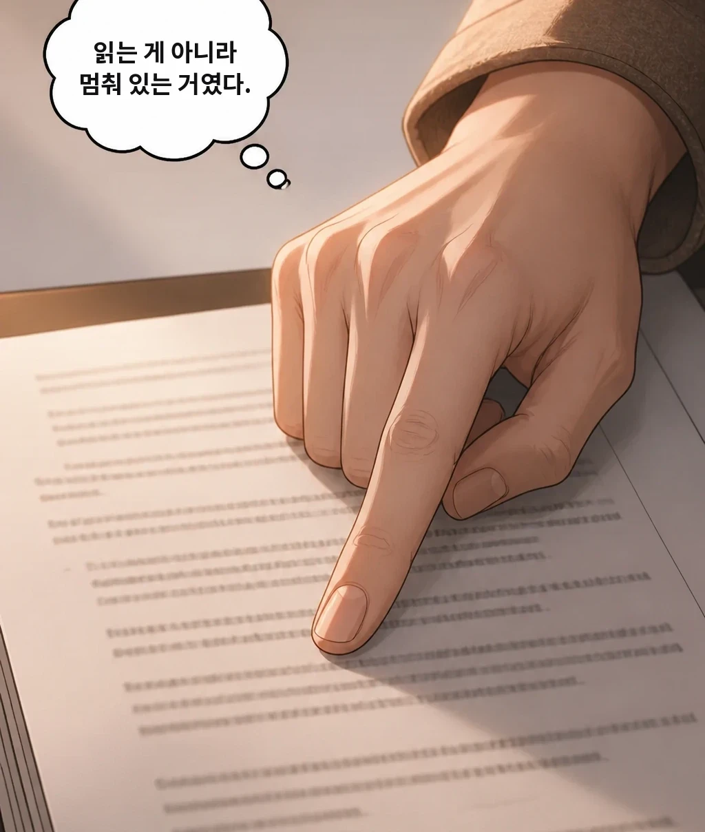 읽는 게 아니라 멈춰 있는 거였다.