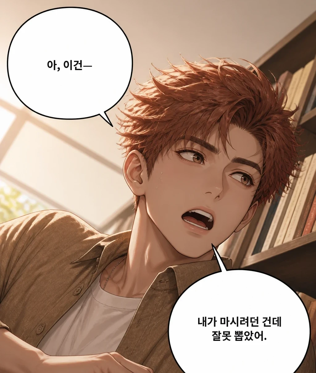 아, 이건— 내가 마시려던 건데 잘못 뽑았어.