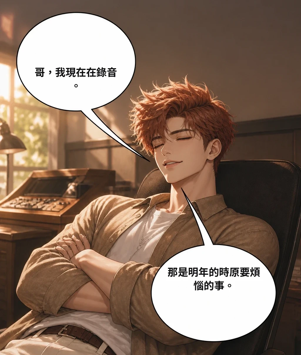 哥，我現在在錄音。 那是明年的時原要煩惱的事。