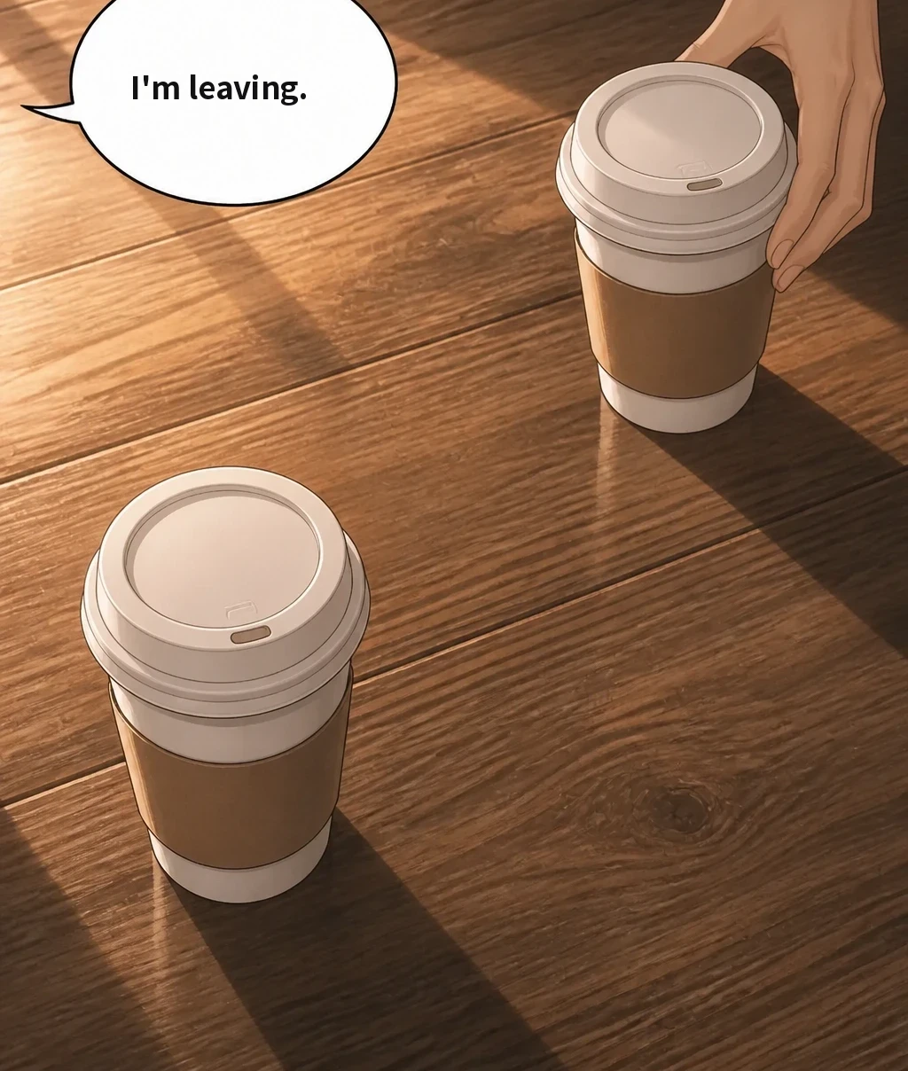 I'm leaving. Two cups left behind without a word.