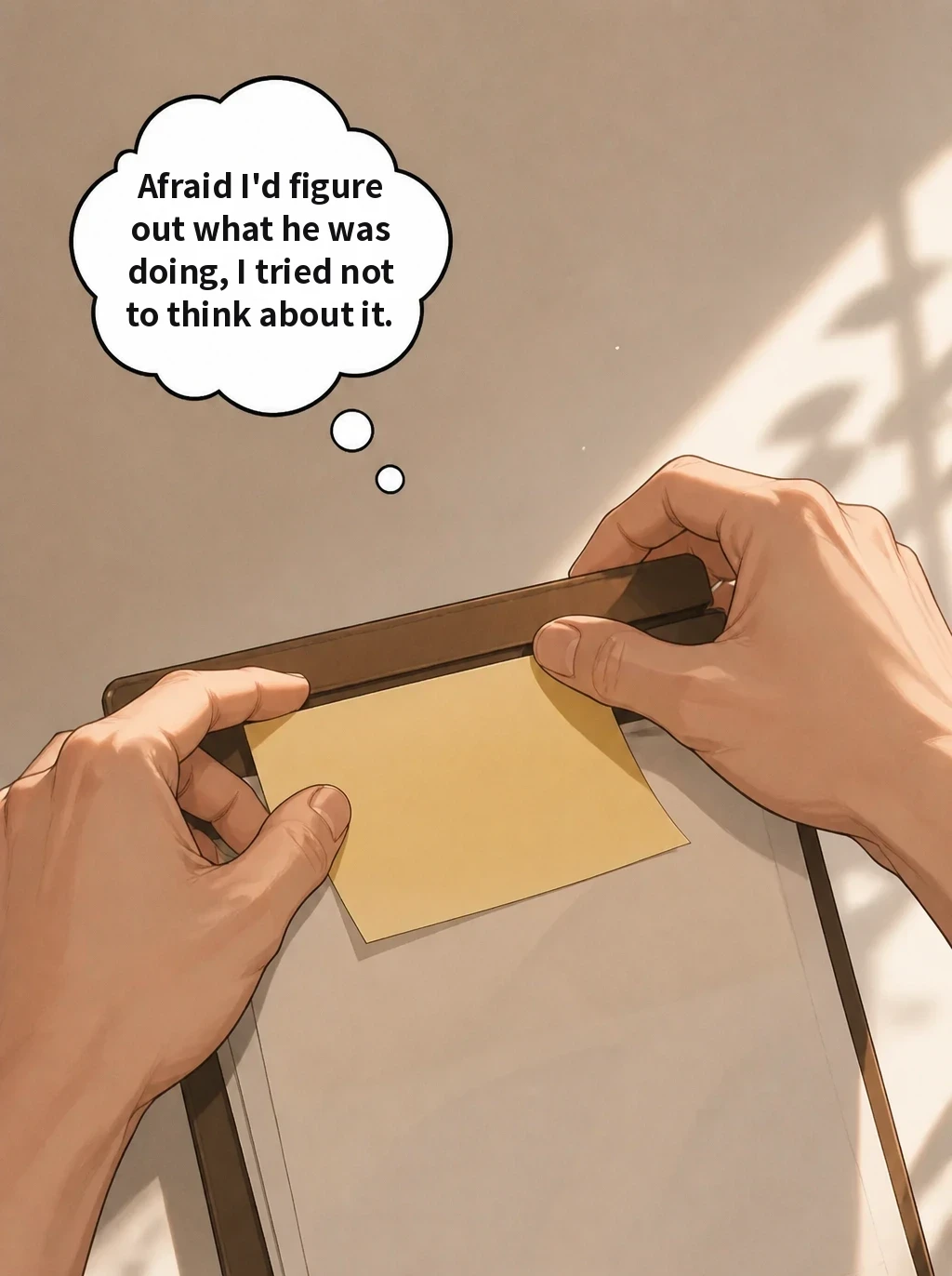 Afraid I'd figure out what he was doing, I tried not to think about it.