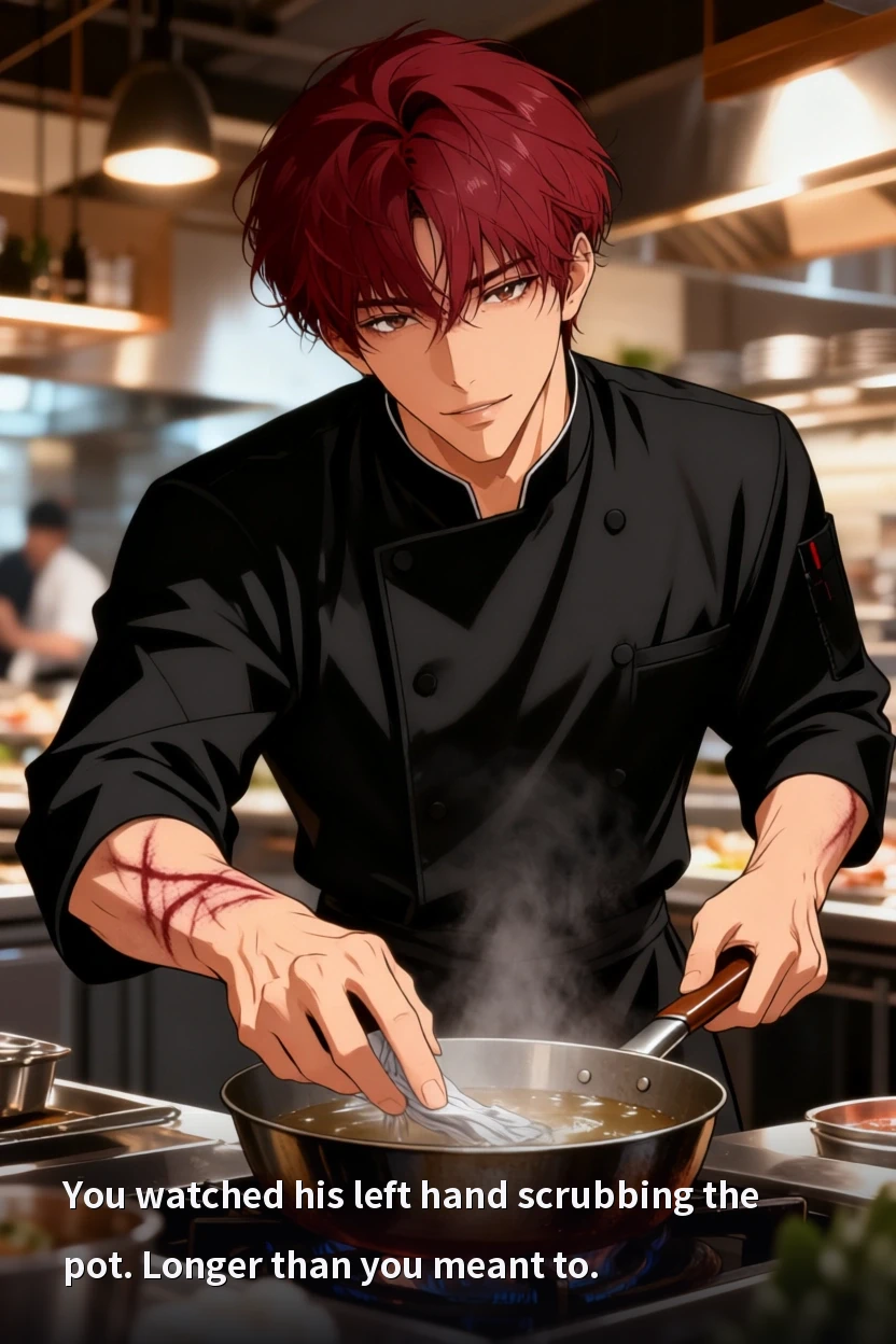 You watched his left hand scrubbing the pot. Longer than you meant to.