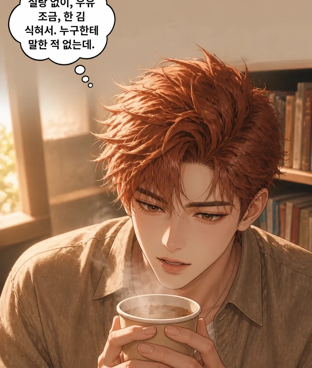설탕 없이, 우유 조금, 한 김 식혀서. 누구한테 말한 적 없는데.