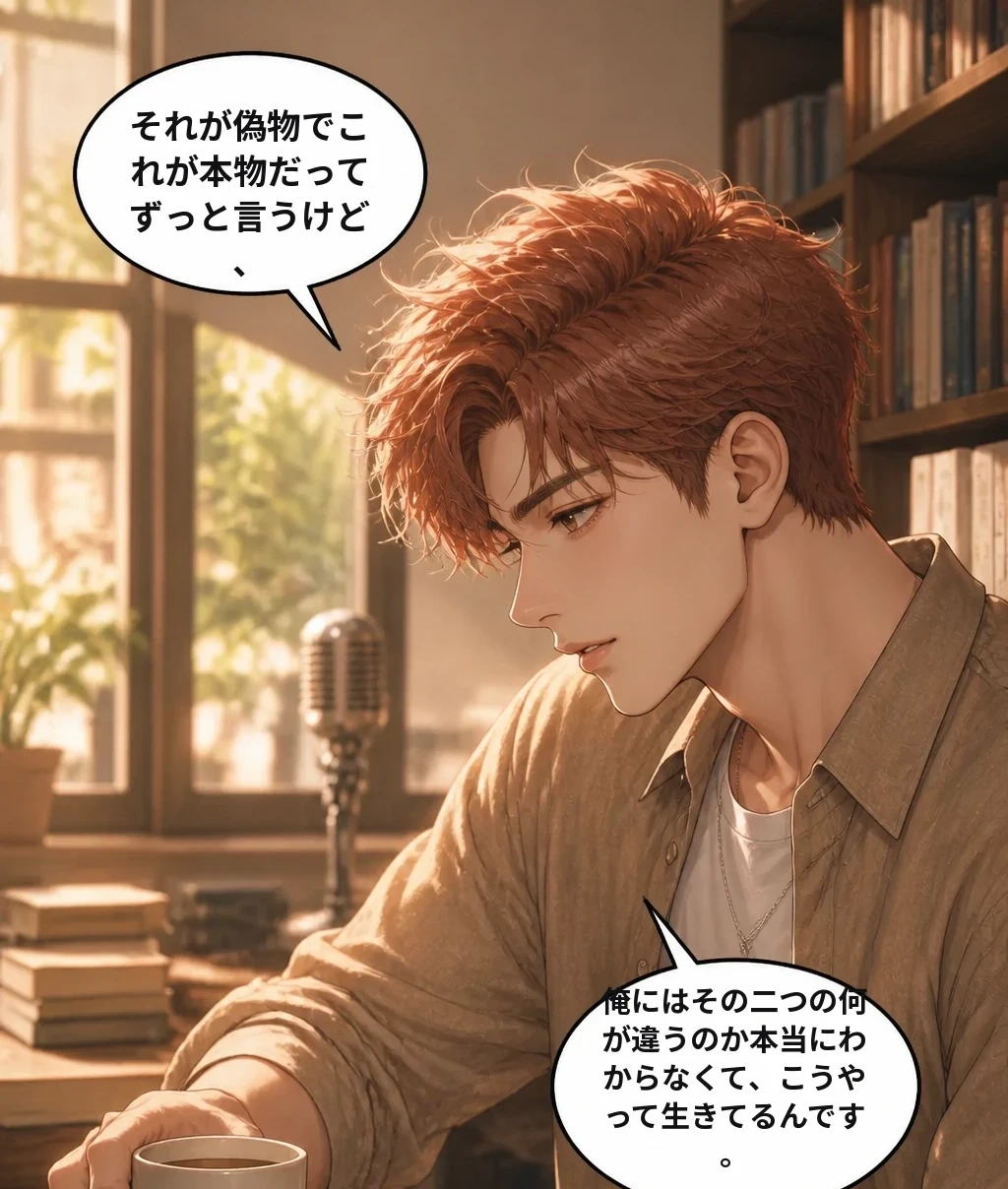 それが偽物でこれが本物だってずっと言うけど、 俺にはその二つの何が違うのか本当にわからなくて、こうやって生きてるんです。