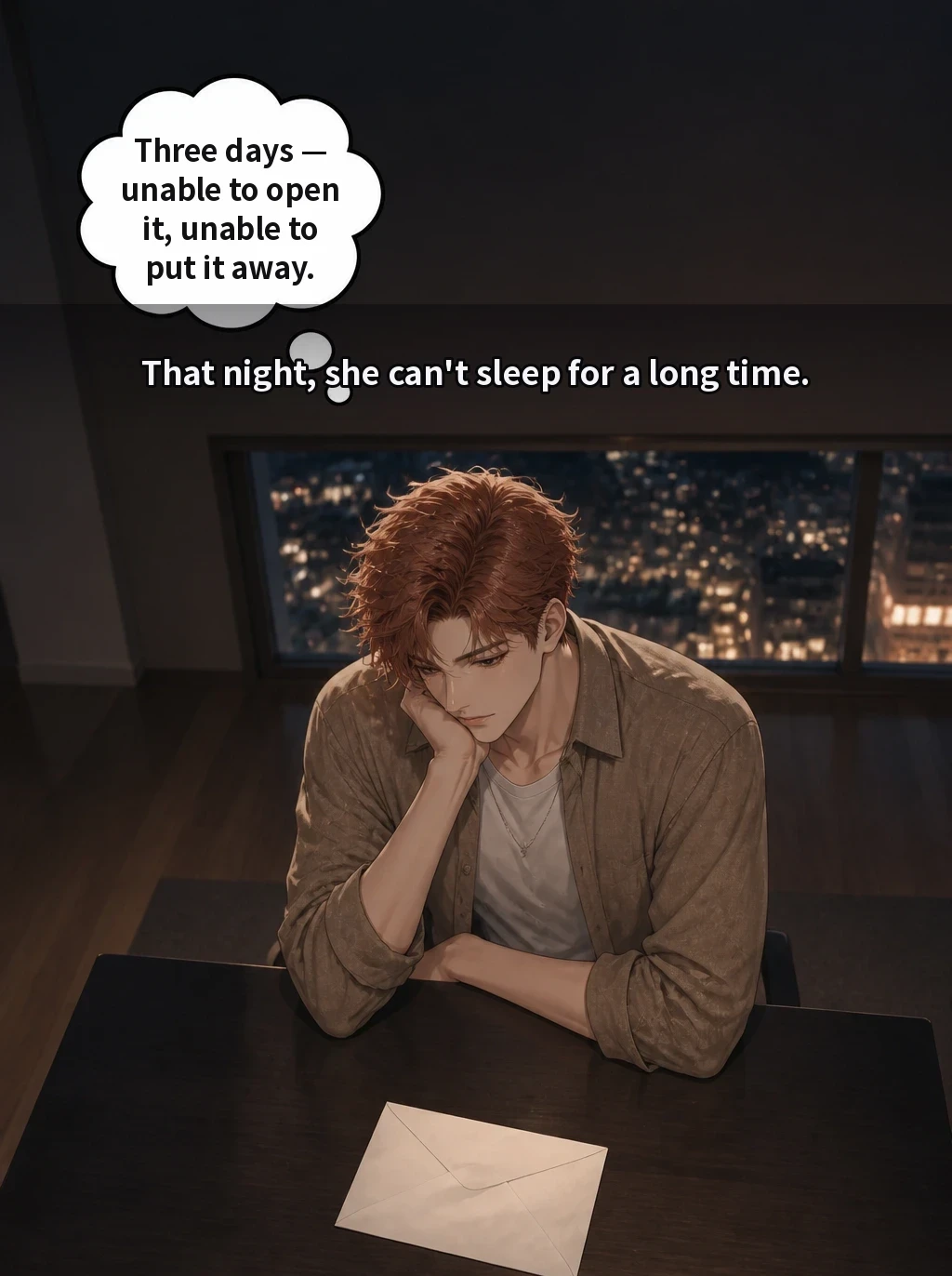 That night, she can't sleep for a long time. Three days — unable to open it, unable to put it away.