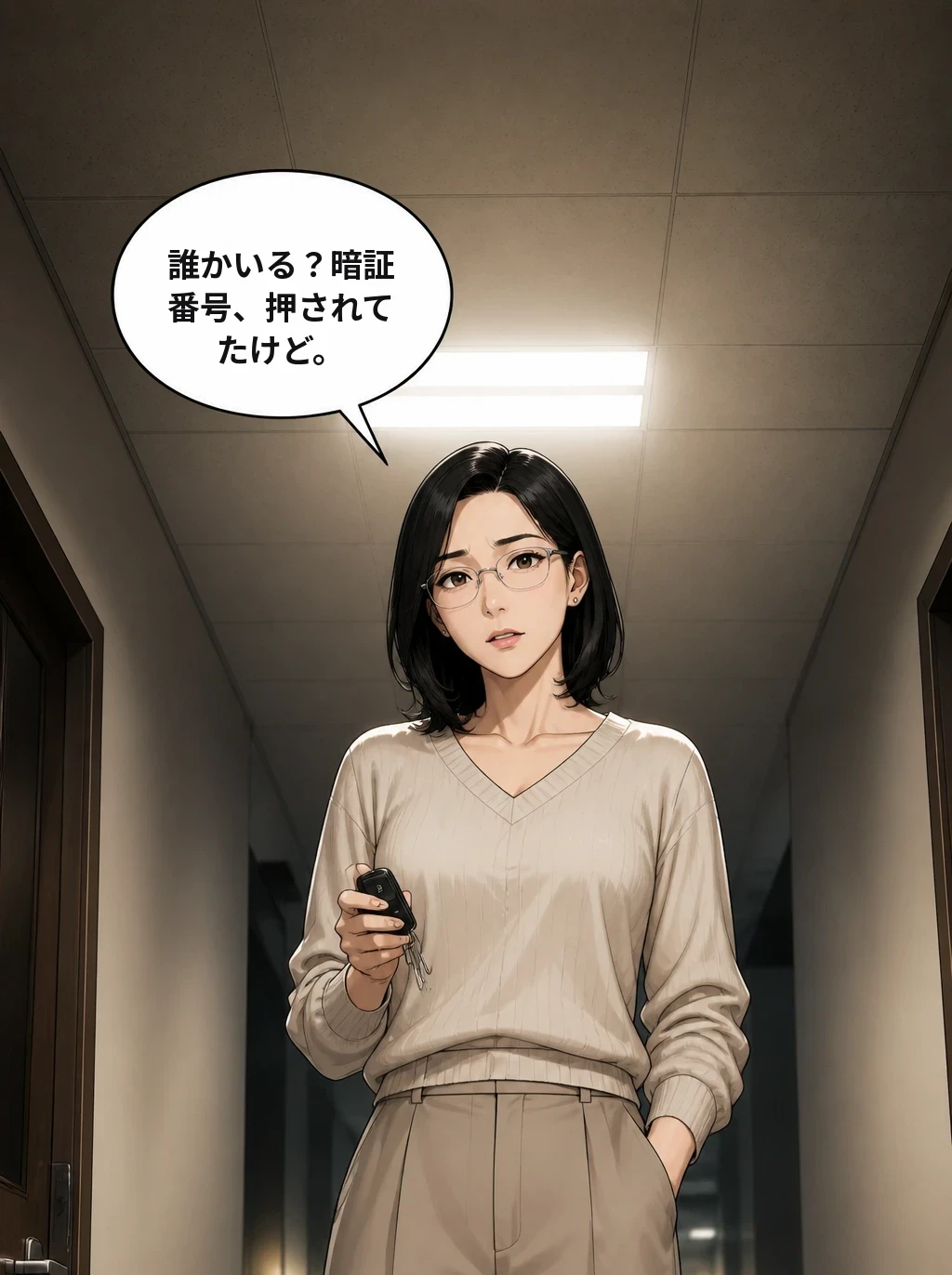誰かいる？暗証番号、押されてたけど。