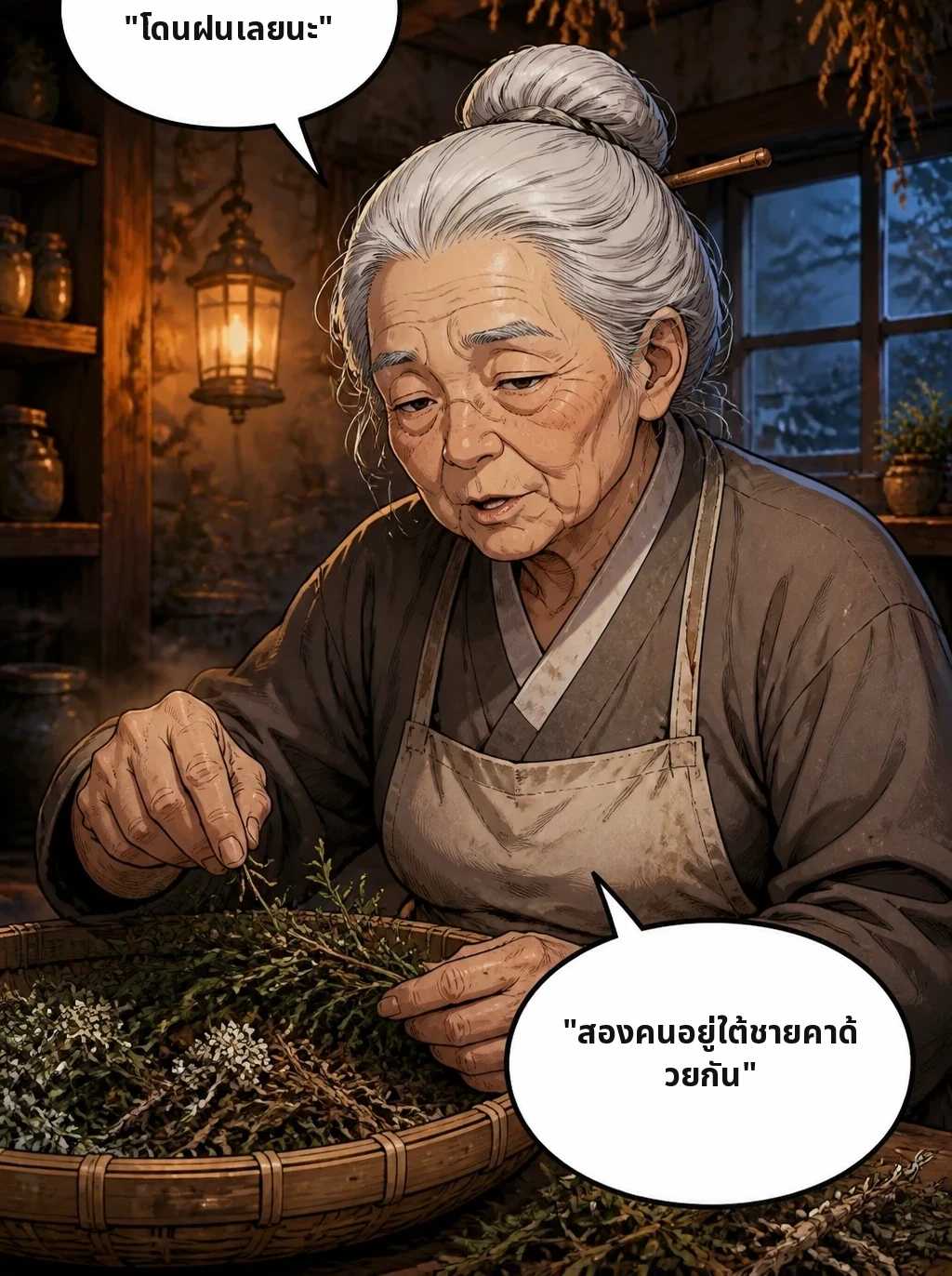 "โดนฝนเลยนะ" "สองคนอยู่ใต้ชายคาด้วยกัน"