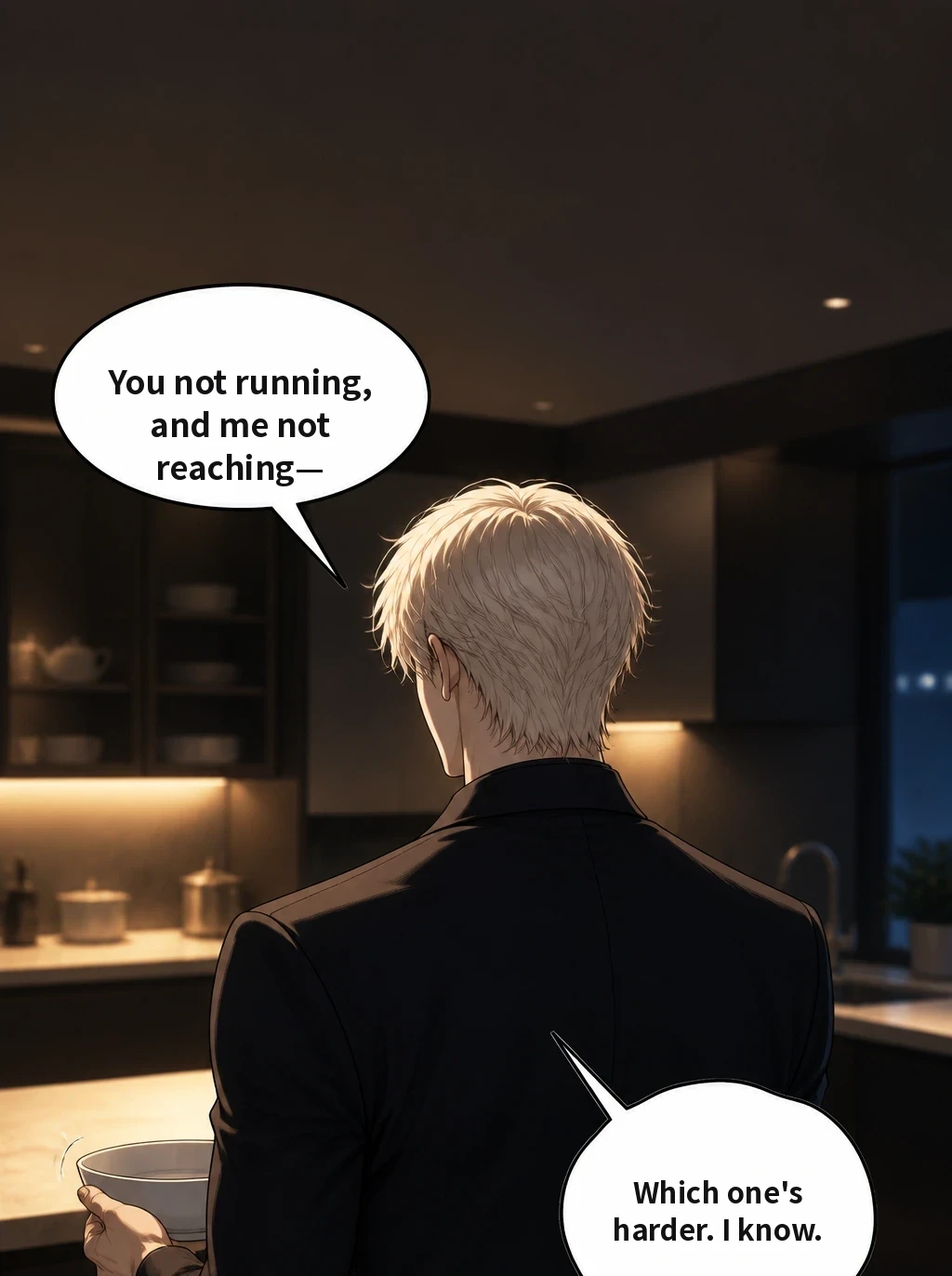 You not running, and me not reaching— Which one's harder. I know.