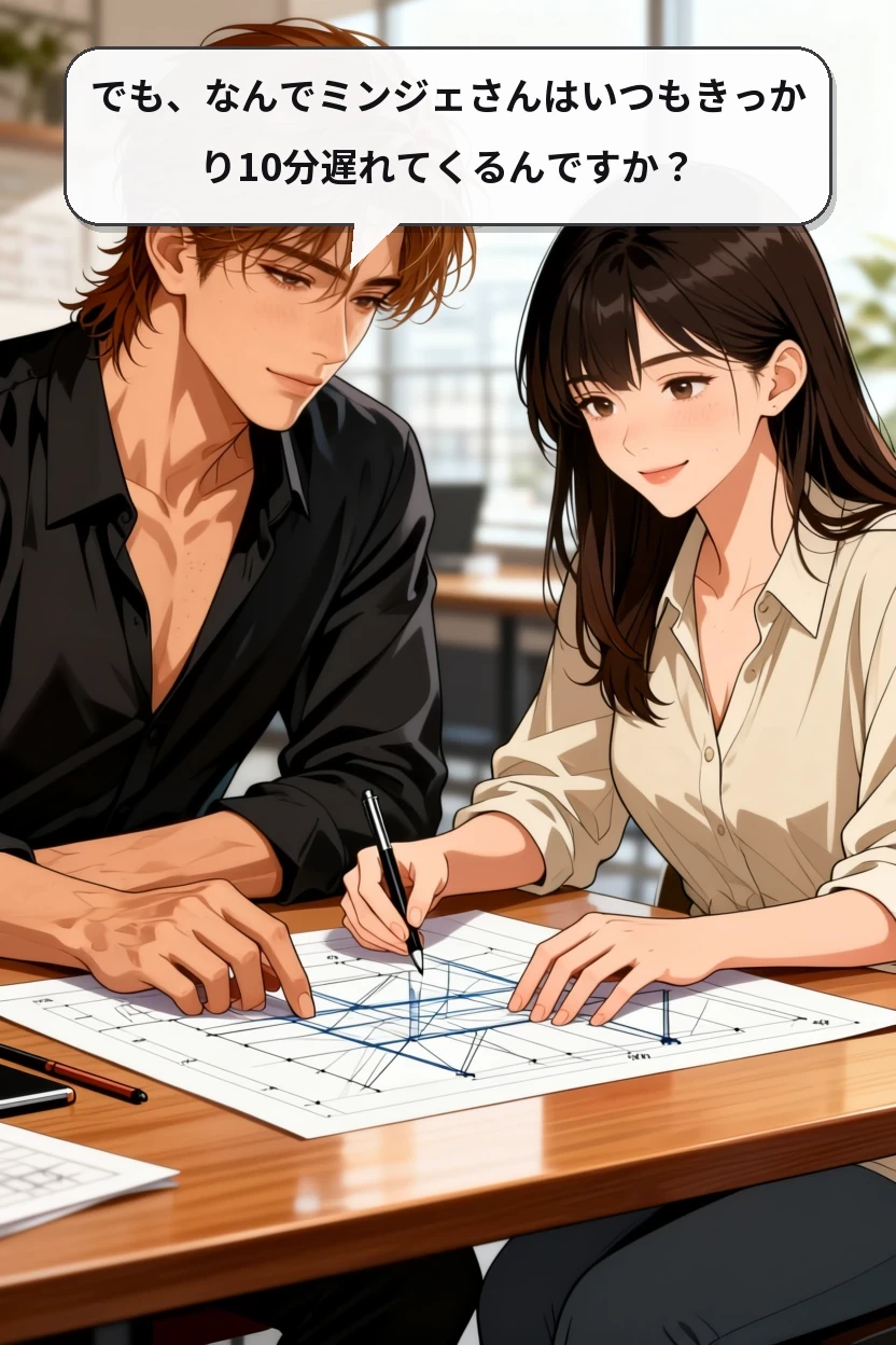 でも、なんでミンジェさんはいつもきっかり10分遅れてくるんですか？