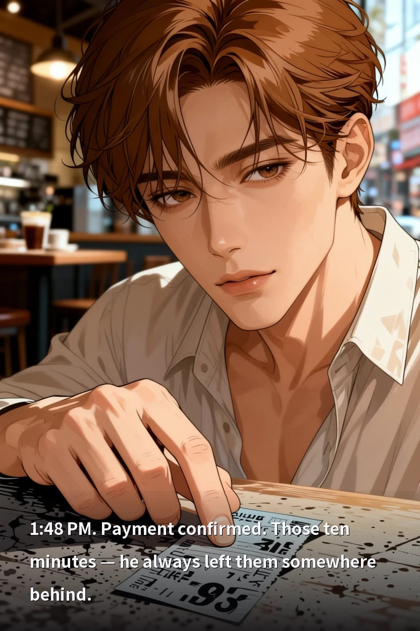 1:48 PM. Payment confirmed. Those ten minutes — he always left them somewhere behind.