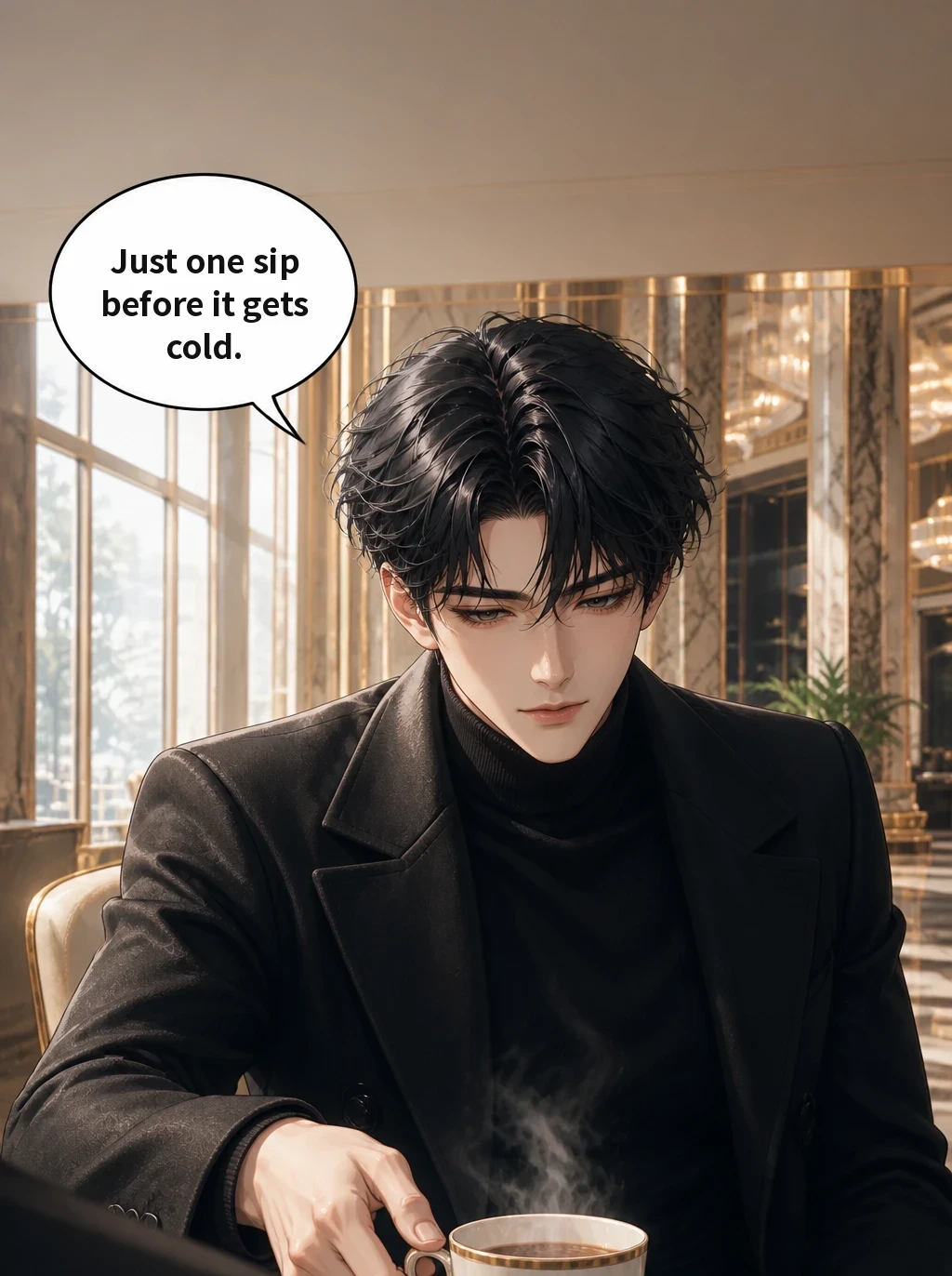 Just one sip before it gets cold.