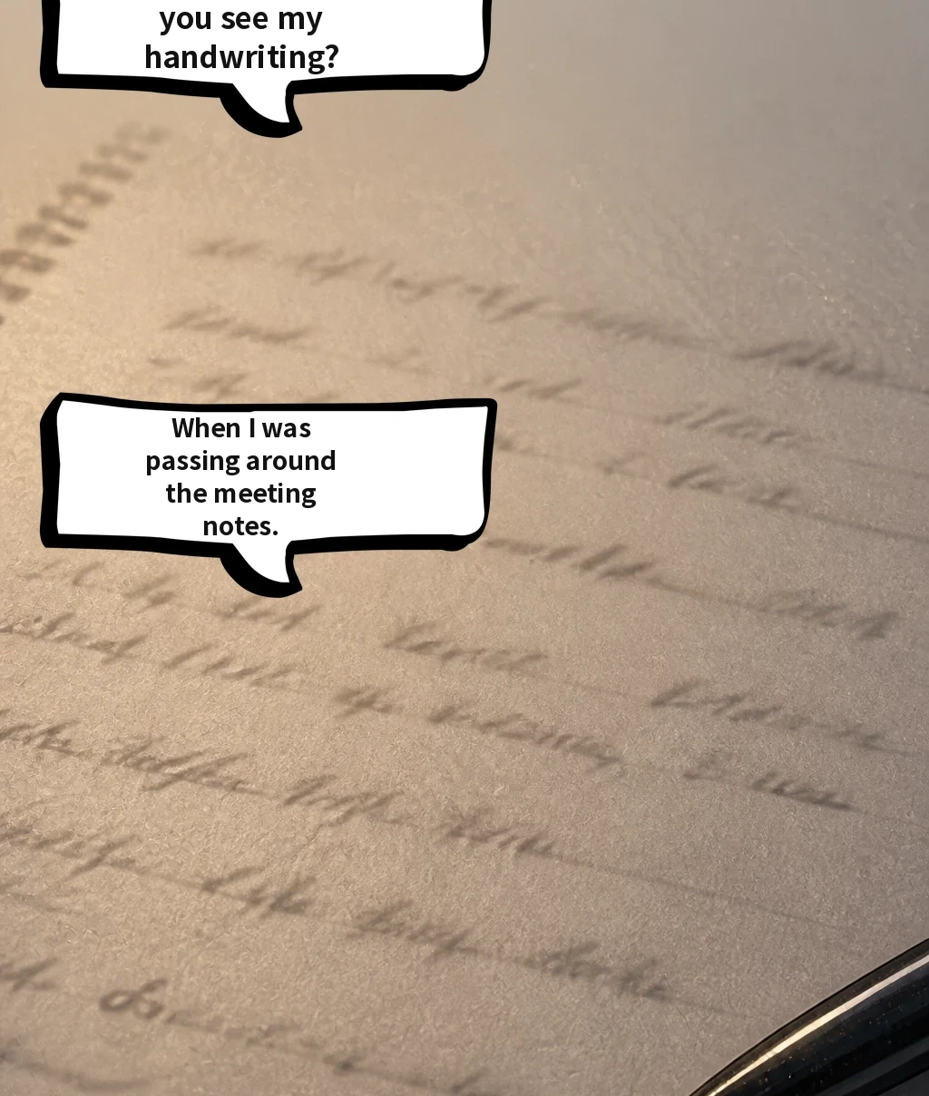 …When did you see my handwriting? When I was passing around the meeting notes.