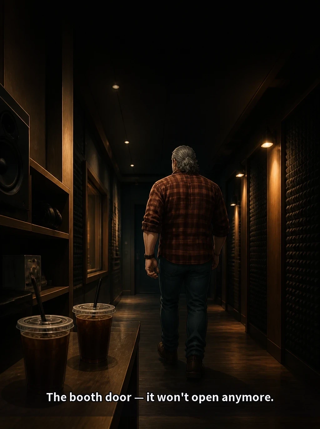The booth door — it won't open anymore.