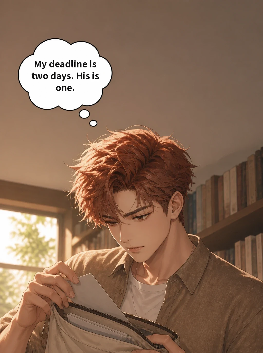My deadline is two days. His is one.