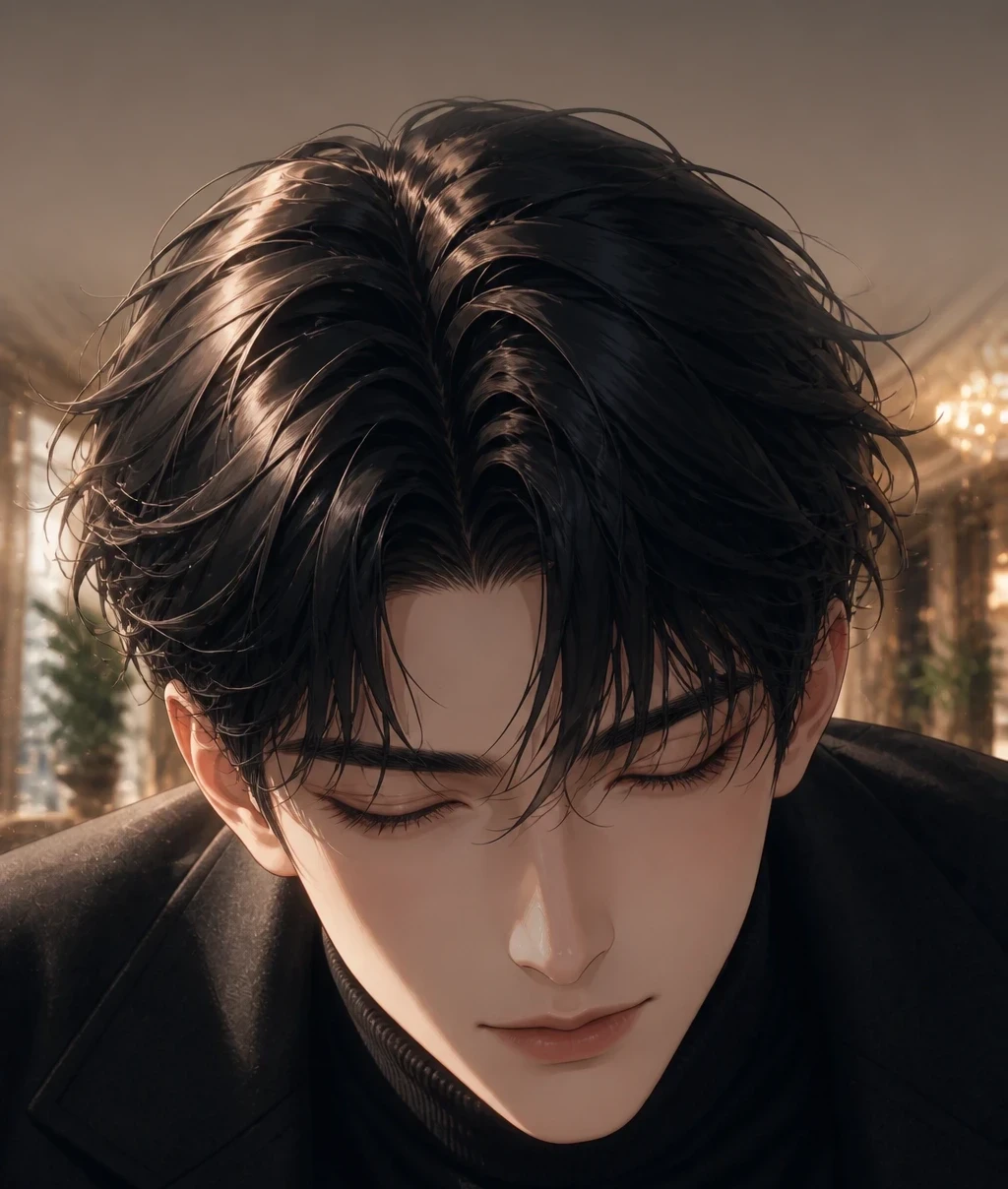Forehead against forehead.