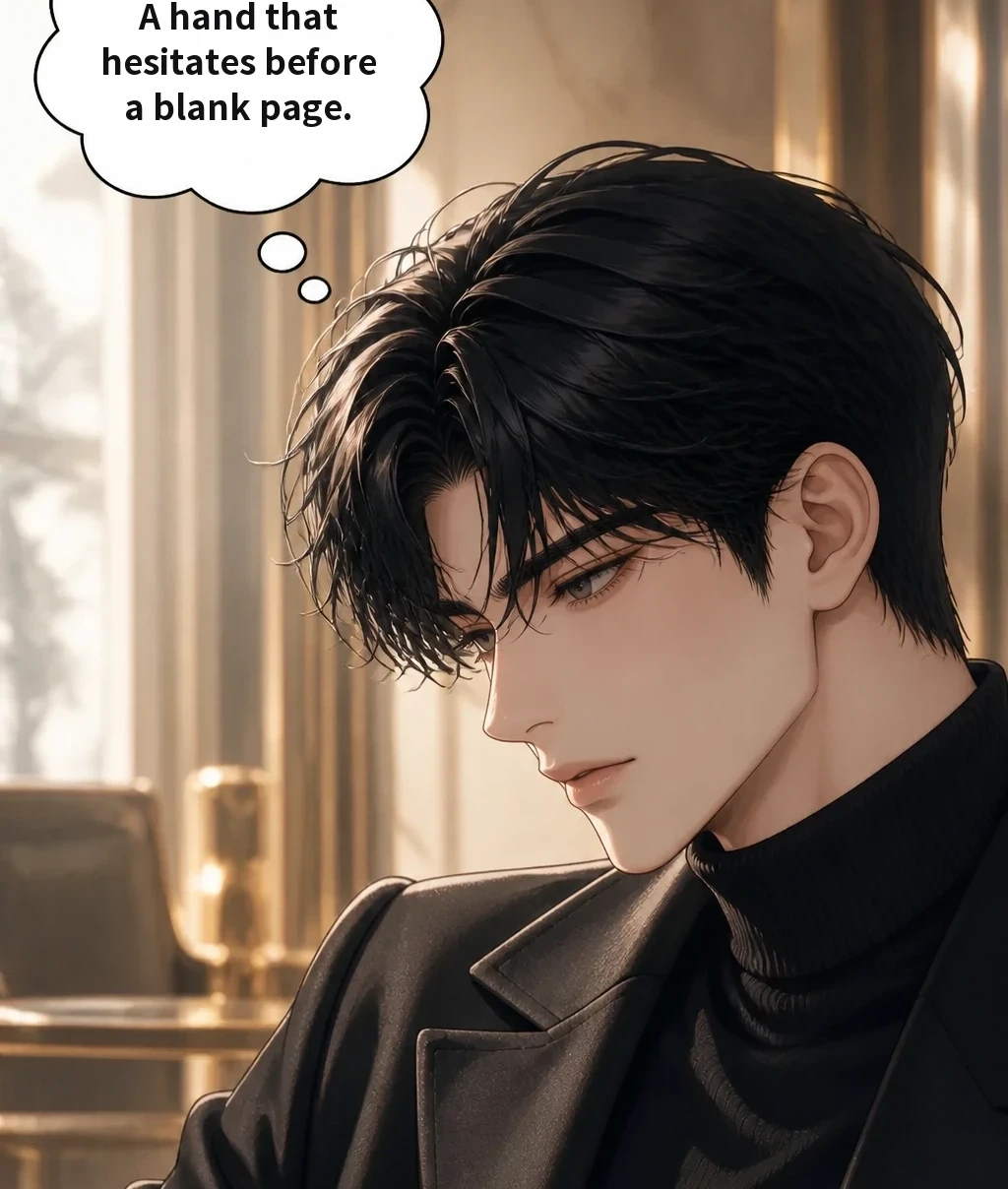 A hand that hesitates before a blank page.