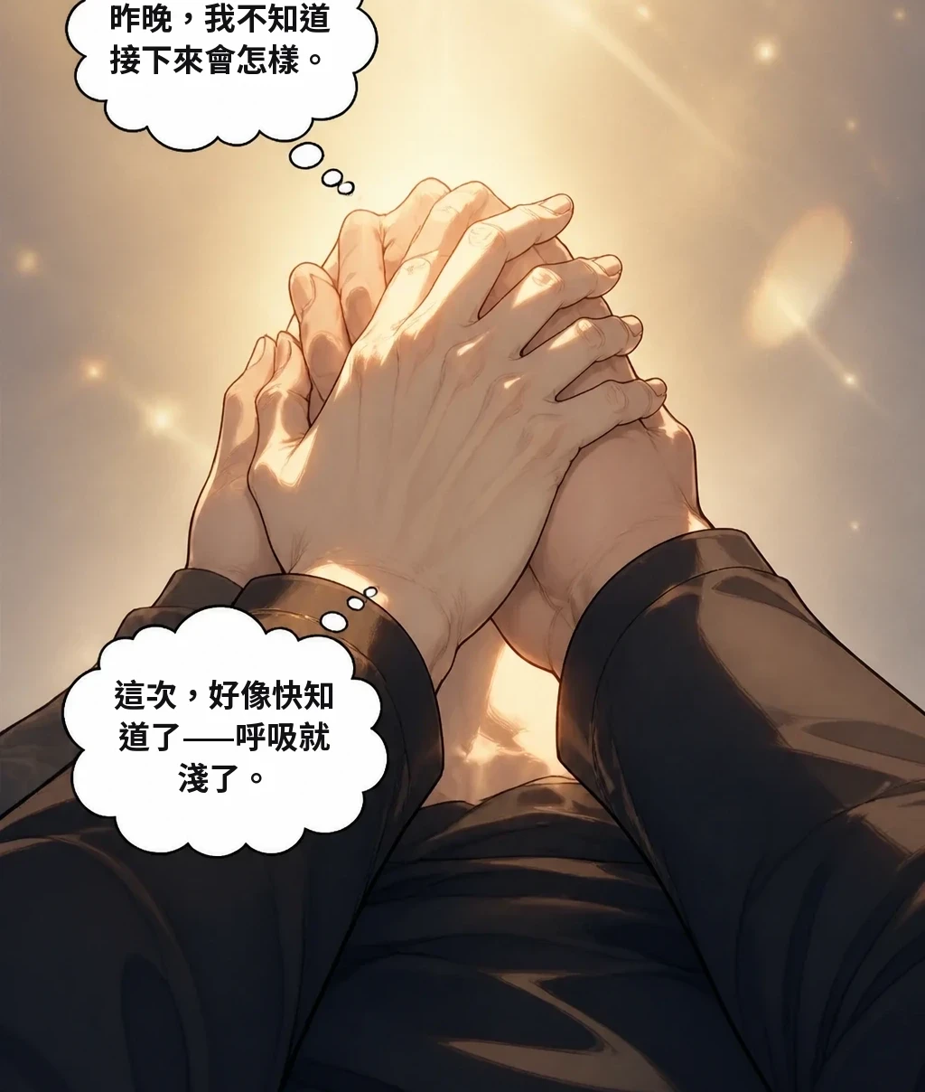 昨晚，我不知道接下來會怎樣。 這次，好像快知道了——呼吸就淺了。