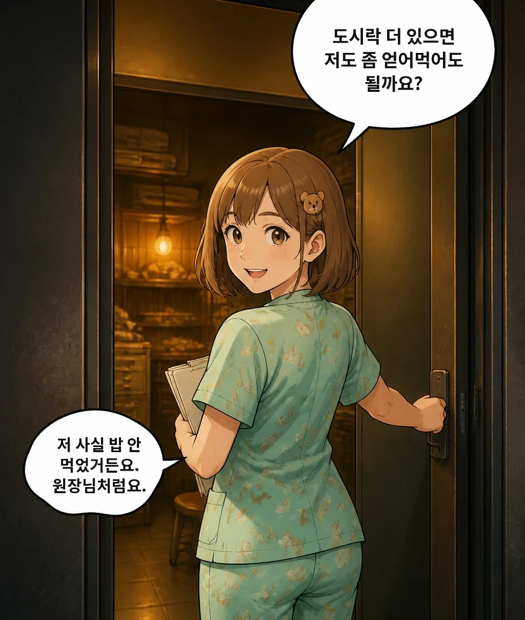 도시락 더 있으면 저도 좀 얻어먹어도 될까요? 저 사실 밥 안 먹었거든요. 원장님처럼요.