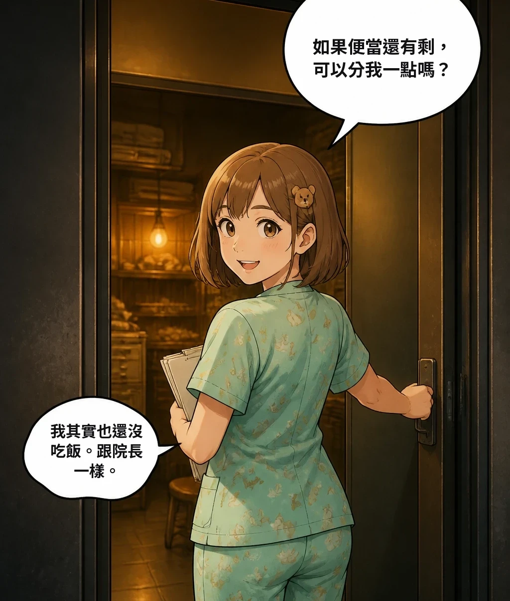 如果便當還有剩，可以分我一點嗎？ 我其實也還沒吃飯。跟院長一樣。