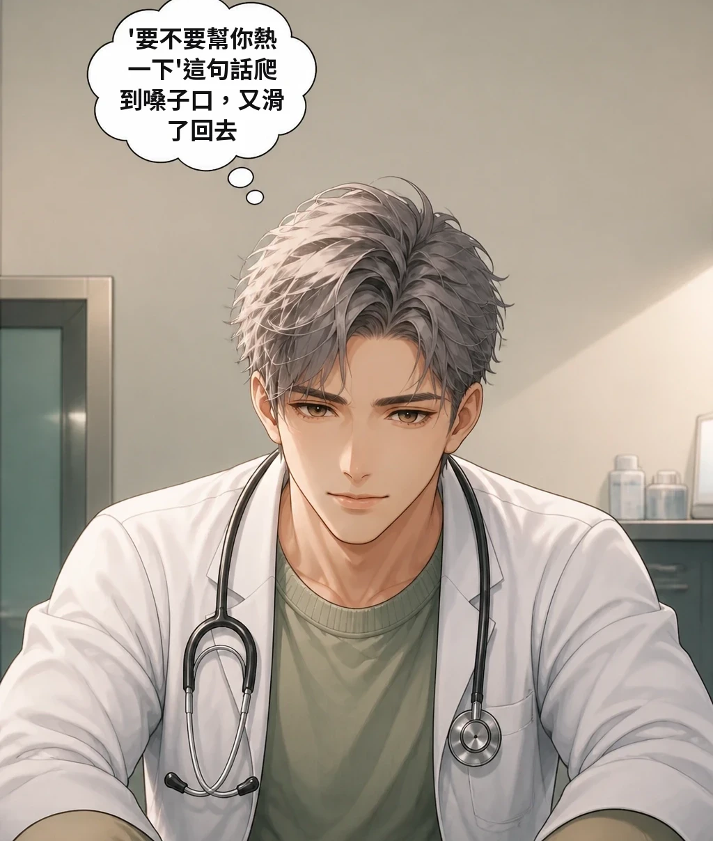 '要不要幫你熱一下'這句話爬到嗓子口，又滑了回去