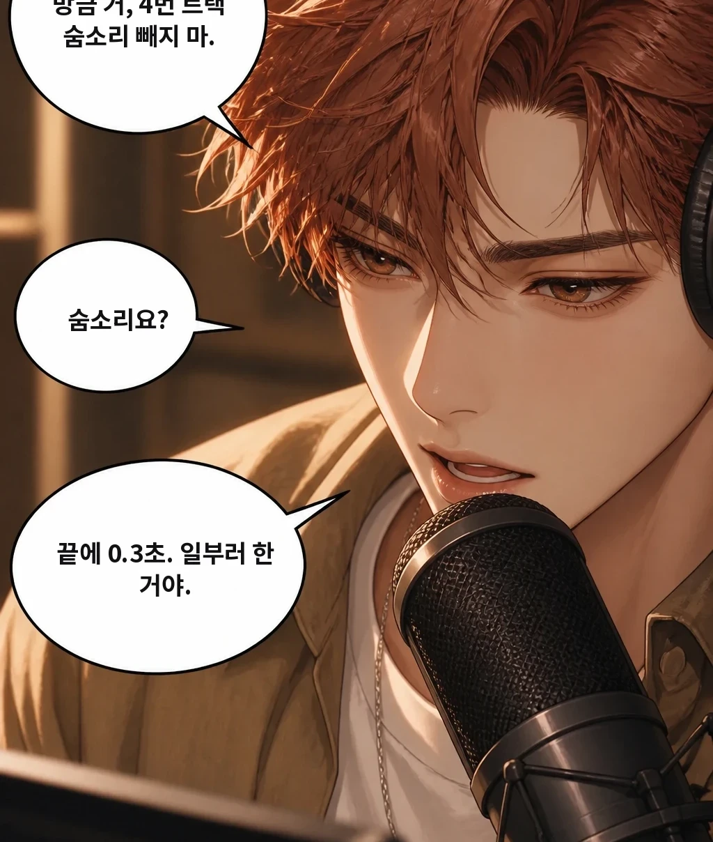 방금 거, 4번 트랙 숨소리 빼지 마. 숨소리요? 끝에 0.3초. 일부러 한 거야.
