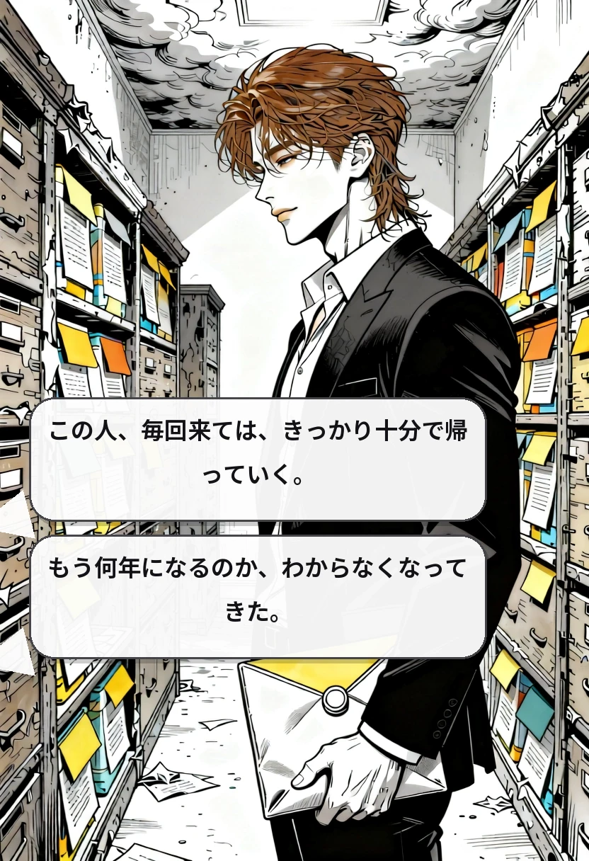 この人、毎回来ては、きっかり十分で帰っていく。 もう何年になるのか、わからなくなってきた。