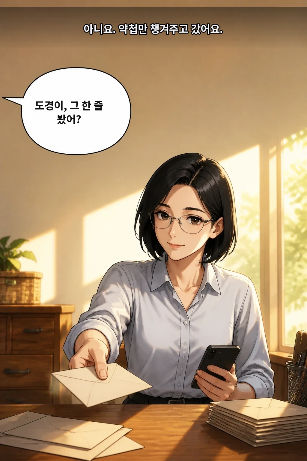 도경이, 그 한 줄 봤어? 아니요. 약첩만 챙겨주고 갔어요.