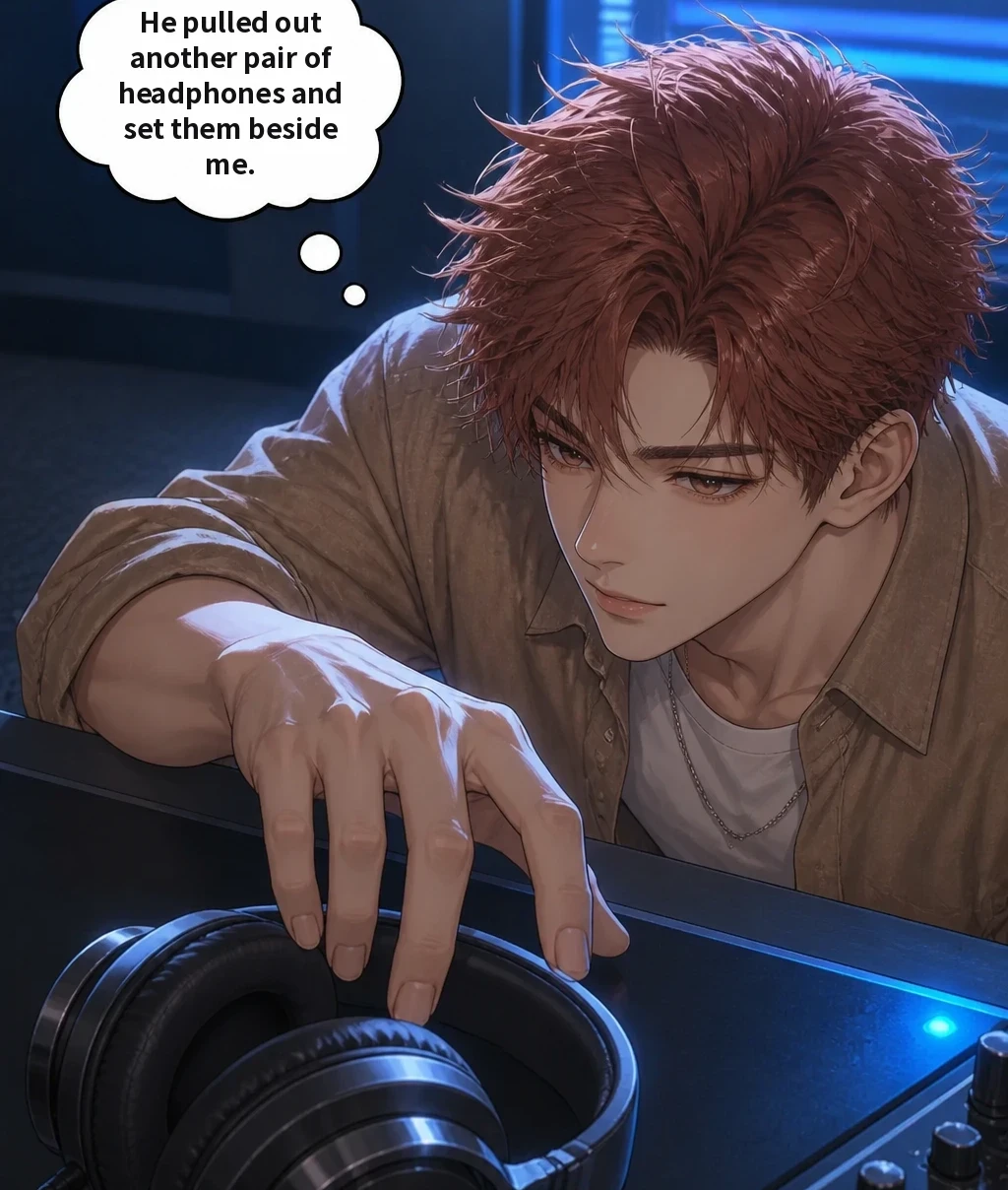 He pulled out another pair of headphones and set them beside me.