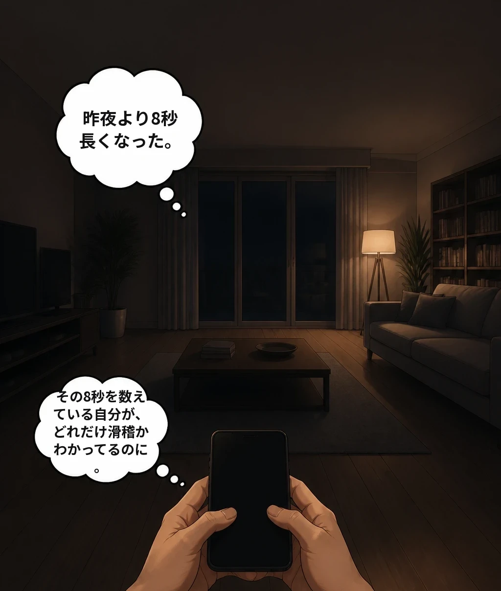 昨夜より8秒長くなった。 その8秒を数えている自分が、どれだけ滑稽かわかってるのに。