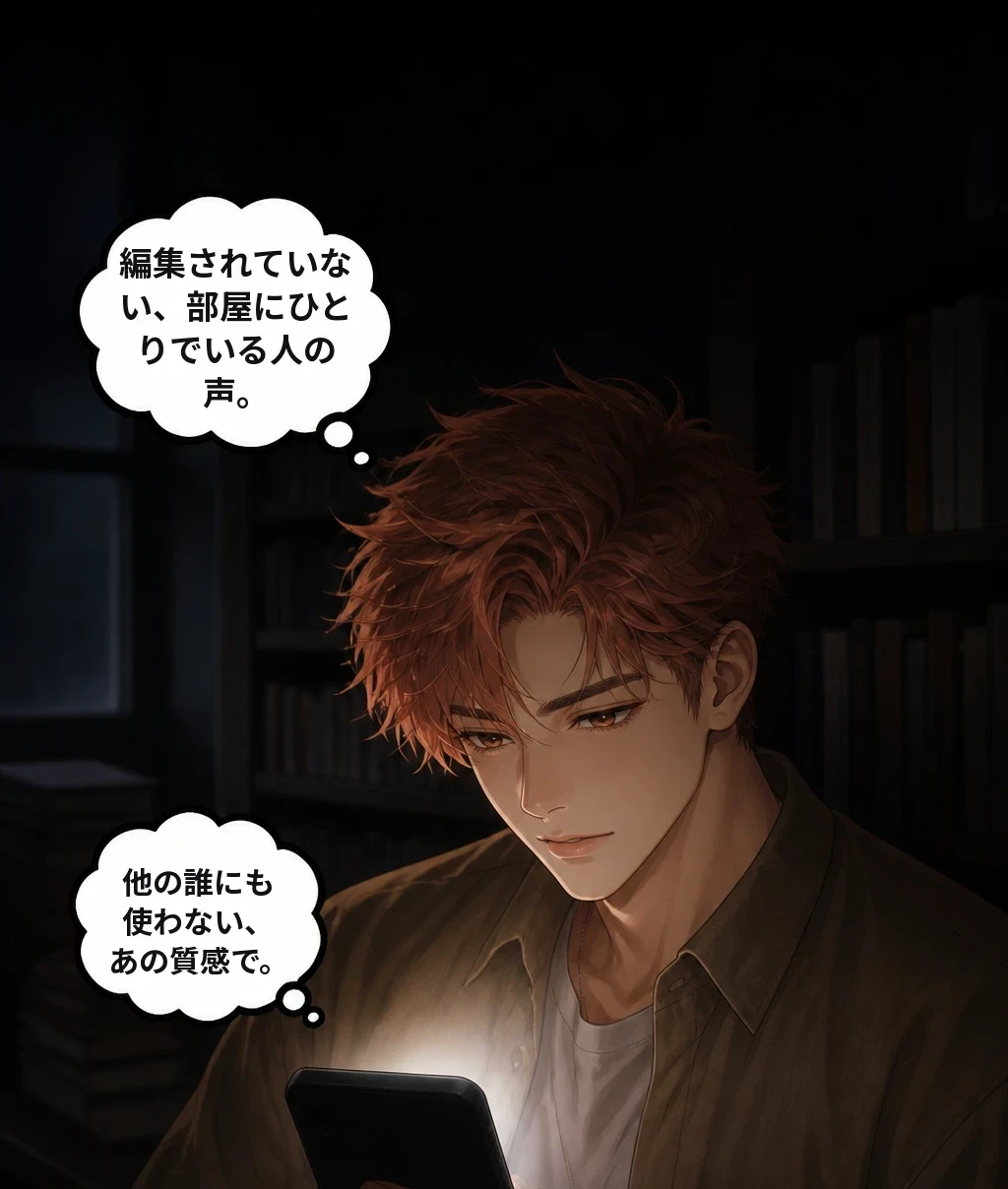 編集されていない、部屋にひとりでいる人の声。 他の誰にも使わない、あの質感で。