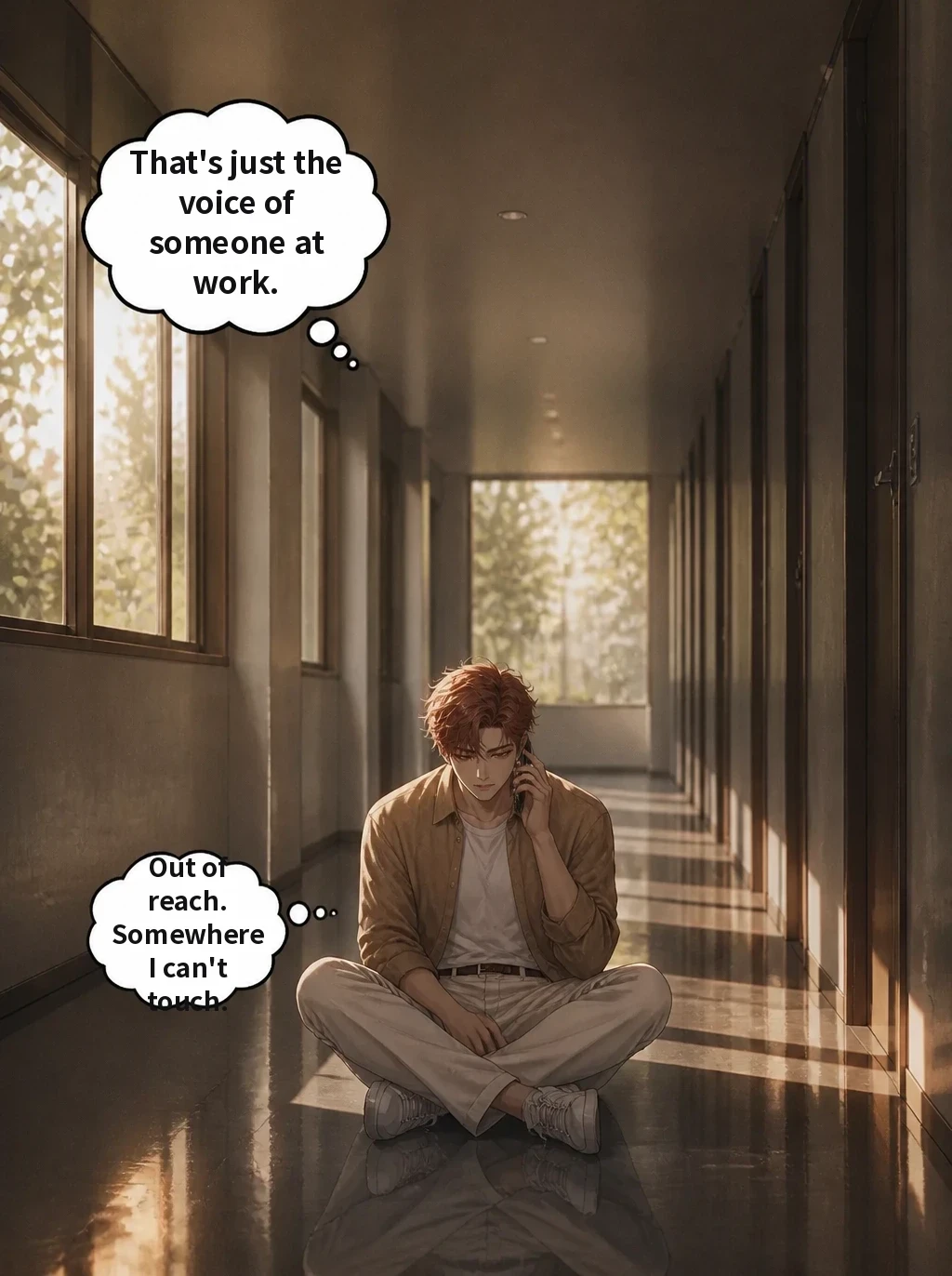 That's just the voice of someone at work. Out of reach. Somewhere I can't touch.
