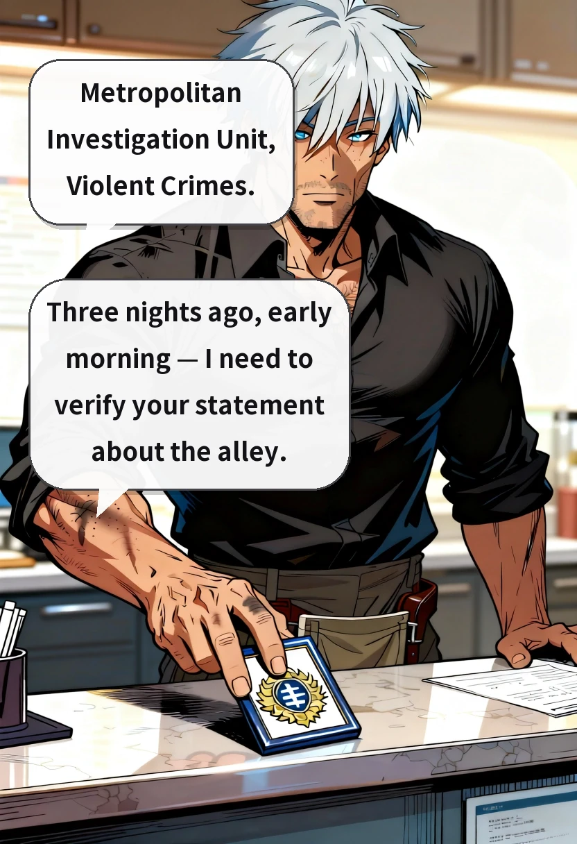 Metropolitan Investigation Unit, Violent Crimes. Three nights ago, early morning — I need to verify your statement about the alley.