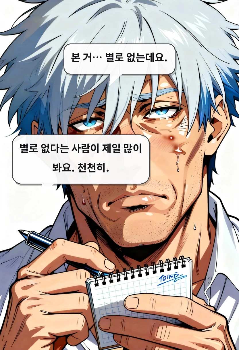 본 거… 별로 없는데요. 별로 없다는 사람이 제일 많이 봐요. 천천히.